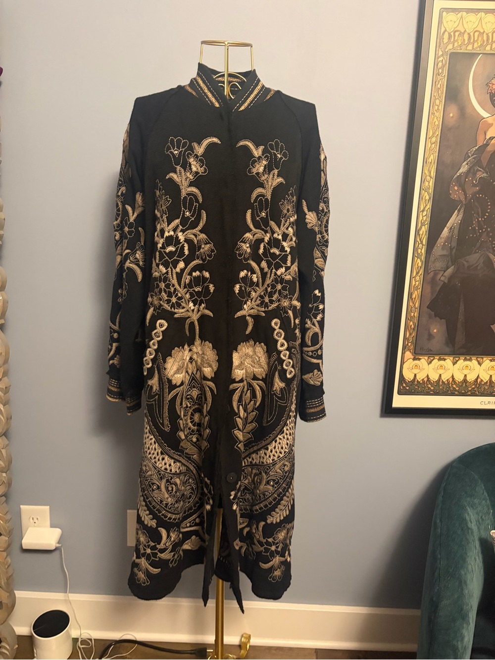 Johnny Was Black Dress with Gold Floral Embroidery - Designer-Inspired